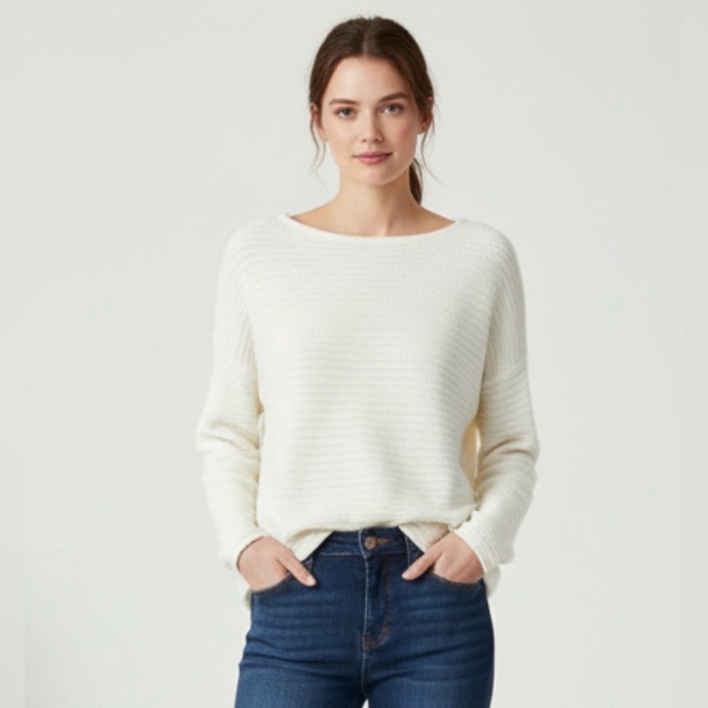 Banana Republic NWT Cream Knit Cotton Blend Sweater XS Crewneck Classic